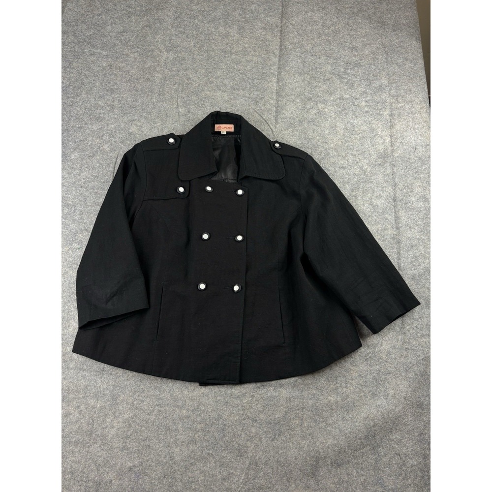 VTG Y2K Polka Dot Double Breasted Pea Coat Blazer Women's XL Preppy Linen Silk